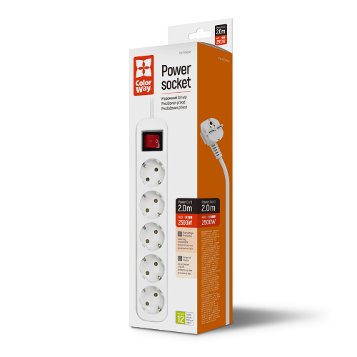 Фільтр мережевий 5 розеток 2м білий CW-PSEA52W ColorWay Житомир