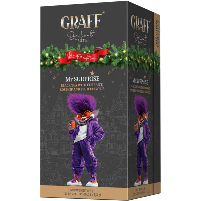 Чай Graff Mr Surprise Чорний байховий зі смородиною, шипшиною та ароматом сливи 20 саше по 1.8 г (4820279611556) Вінниця - фото 1