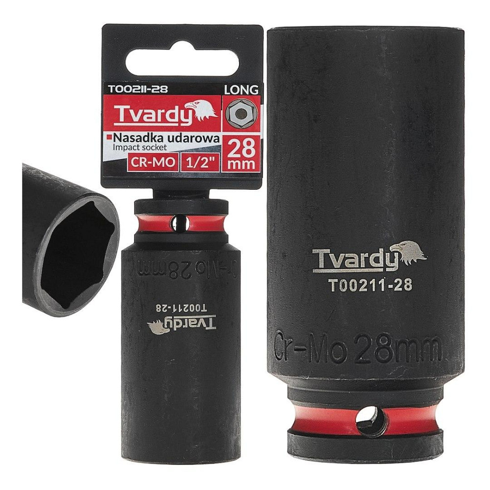 Головка ударна "Tvardy" з хром-молібденової сталі (Cr-Mo)  1/2"  6-гранна довга 28 мм Киев - изображение 2