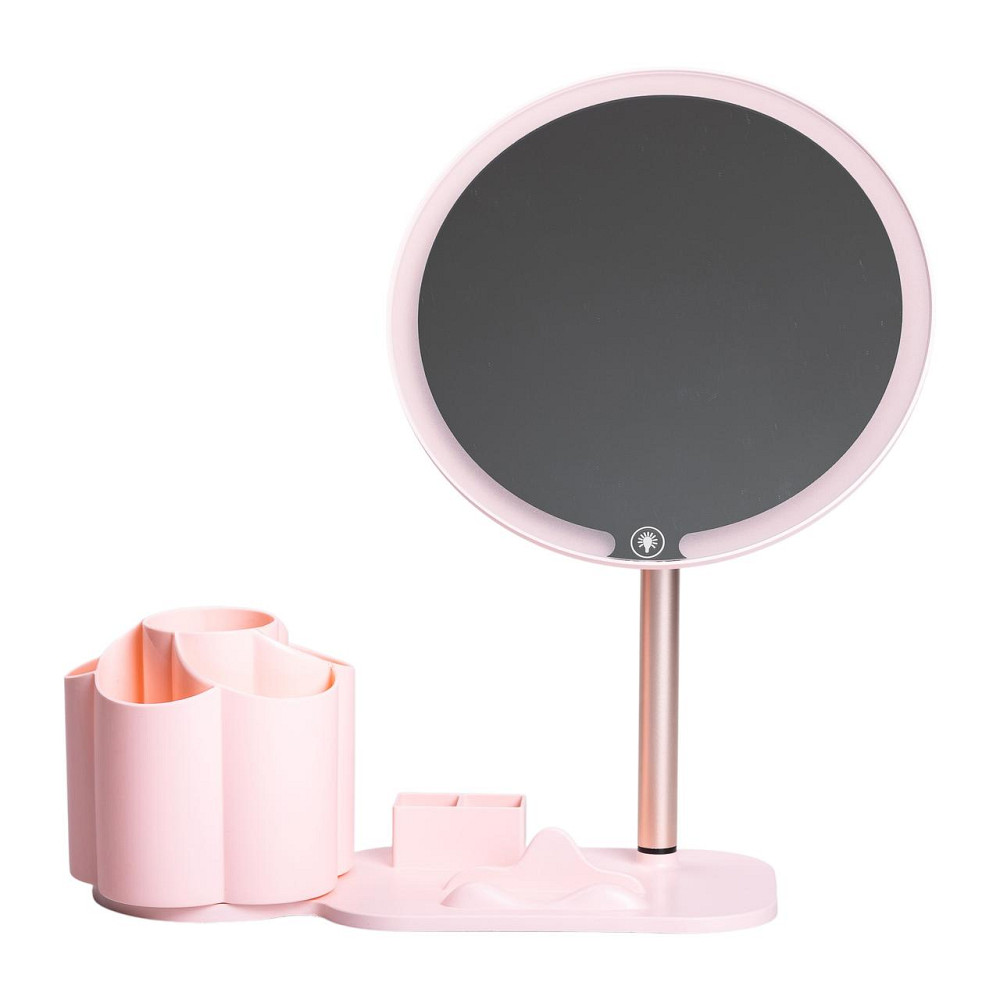Yiwu Дзеркало для макіяжу з підсвічуванням кругле настільне Ø21 см з підставкою Рожеве HP-10-9A Коломыя - изображение 2