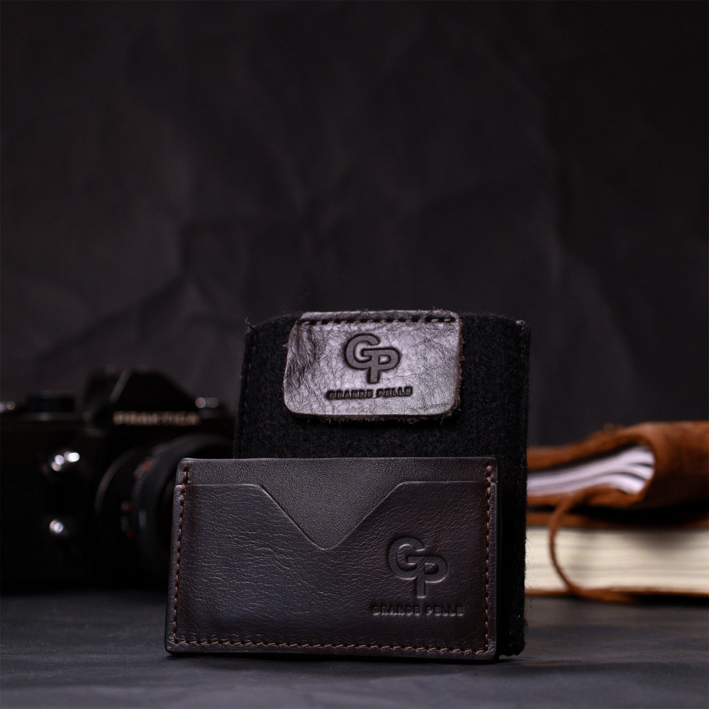 Компактный кард-кейс из натуральной кожи GRANDE PELLE 11629 Коричневый Киев - изображение 1