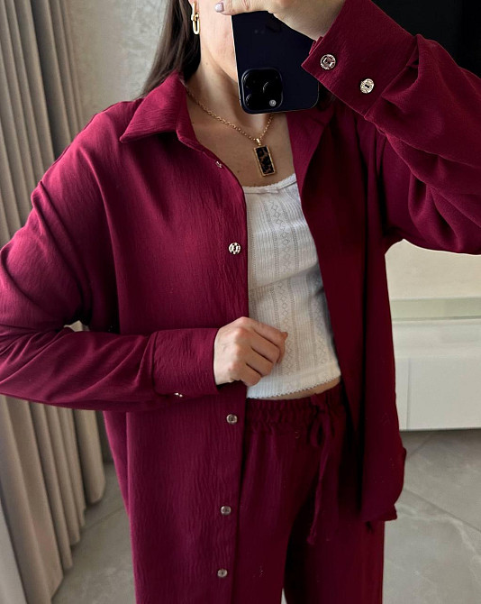 Жіночий базовий костюм-штани: сорочка та штани ролекс Бургунді, 42/46 Одеса - фото 3