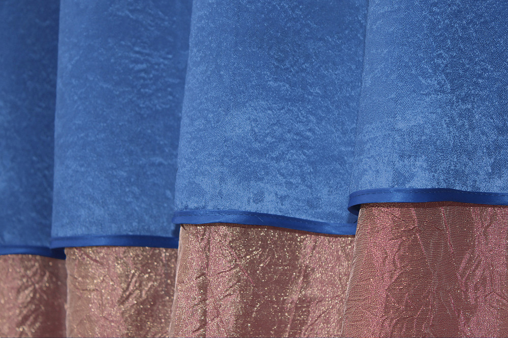 Кухонные шторы VR-Textil № 073к с ламбрекеном и подхватами розово-золотистый с синим 260х170 см (52-0379) Киев - изображение 4