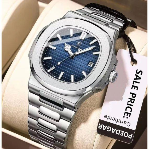 Чоловічий наручний годинник Poedagar Great (Сріблястий з синім) Вінниця - фото 2