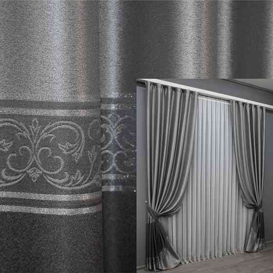 Комплект готовых штор VR-Textil ANZIO № 1469ш Серебристый с графитовым 140х290 см 2 шт (33-0336) Киев