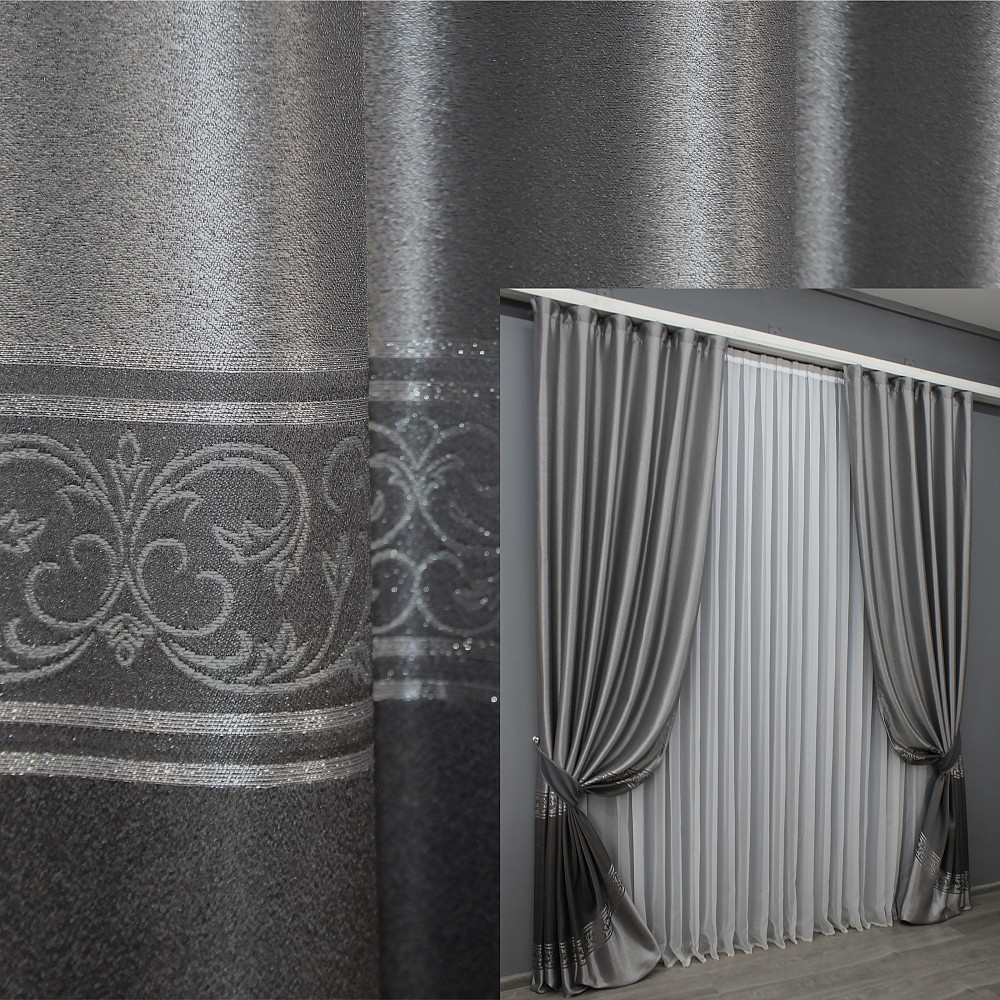 Комплект готовых штор VR-Textil ANZIO № 1469ш Серебристый с графитовым 140х290 см 2 шт (33-0336) Киев - изображение 1