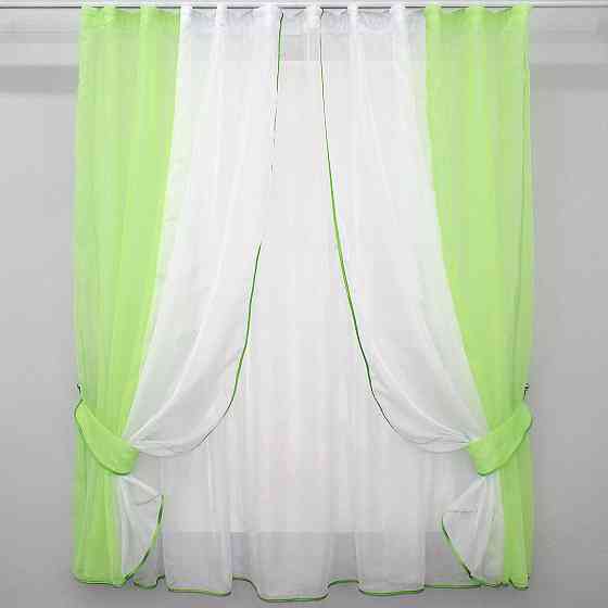 Кухонний комплект VR-Textil № 038к шторки і тюль салатовий з білим 280х170 см (50-468) Київ