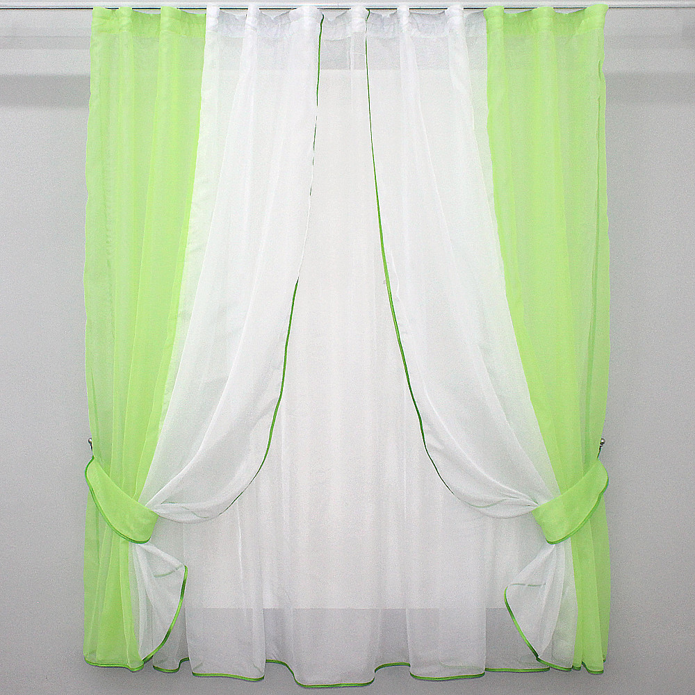 Кухонний комплект VR-Textil № 038к шторки і тюль салатовий з білим 280х170 см (50-468) Київ - фото 1