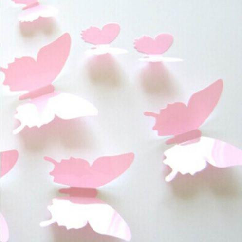 Розовые бабочки для дома - в наборе 12шт. разных размеров, пластик, в набор входит 2-х сторонний скотч Киев - изображение 2