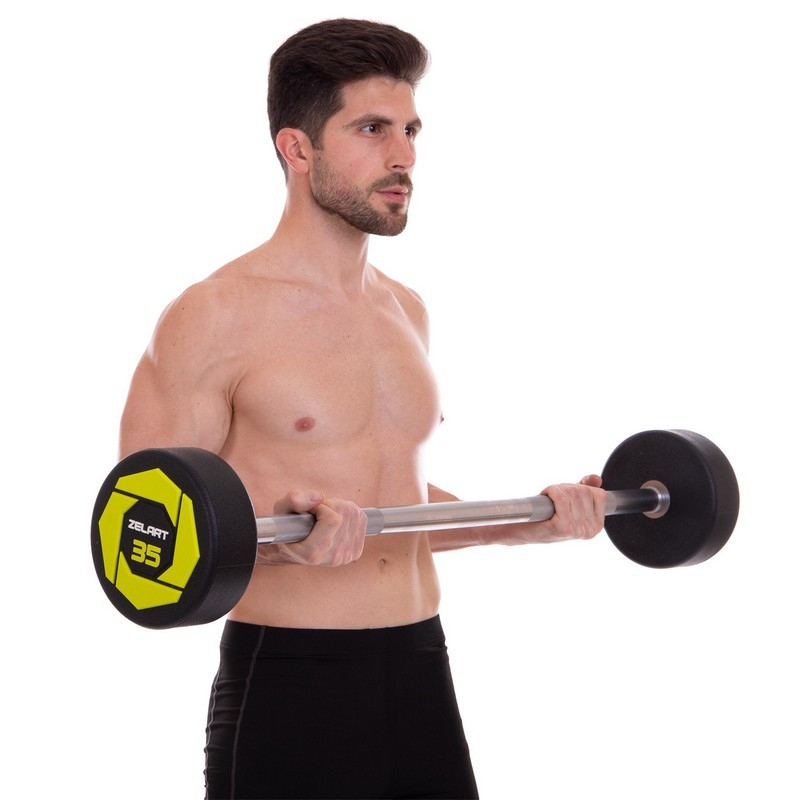 Штанга фіксована пряма поліуретанова Zelart 2689-35 довжина 110 см 35 кг Київ - фото 2