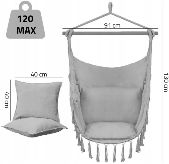 Крісло гамак Бразильське Malatec сірий 100см до 120кг (Польща) Київ