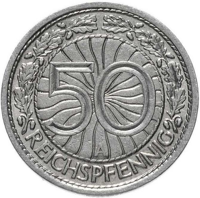 Германия 50 пфеннигов 1928 F-VF A Веймарская республика Полтава - изображение 1