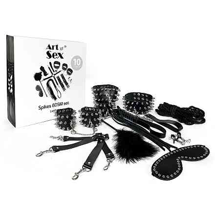 BDSM-набор Art of Sex – Spikes BDSM Set Leather, 10 предметов, черный, натуральная кожа Sex Aura Киев