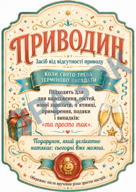Етикетка на пляшку “Приводин” + контретикетка | подарункова наліпка на шампанське, ігристе, вино | прикольна етикетка на свято Одеса - фото 2