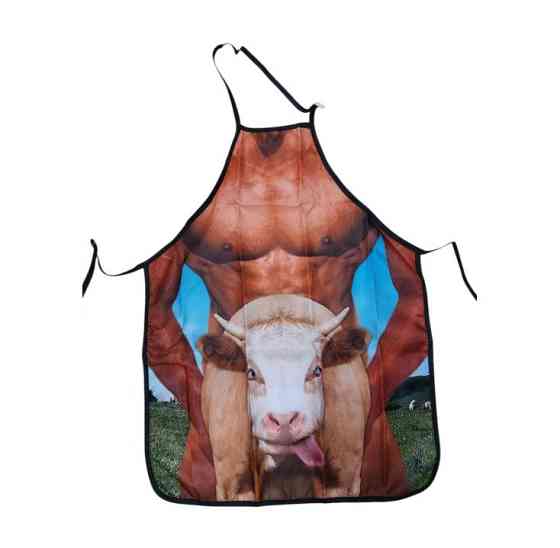 Фартух з приколом чоловічий торс з коровою кухонний для гриля та пікніка Київ