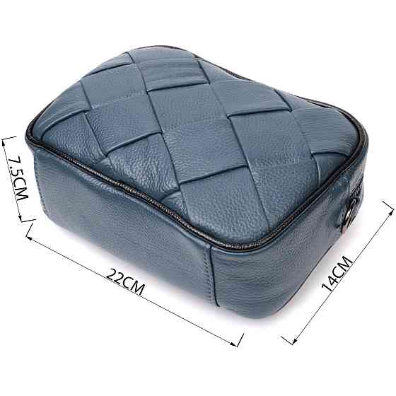 Шкіряна сумка з палітурками для стильних жінок Vintage 22408 Синя Київ