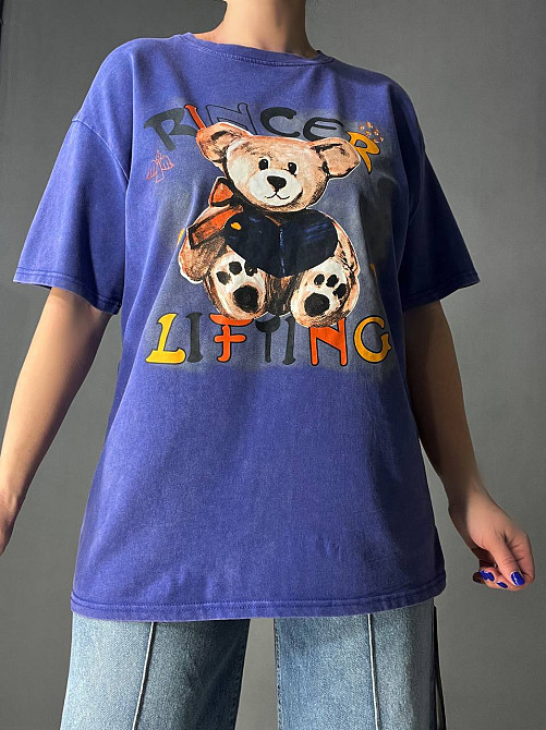Футболка жіноча YIGOU 76 тай-дай з ведмедиком оверсайз, синій, one size Київ - фото 12