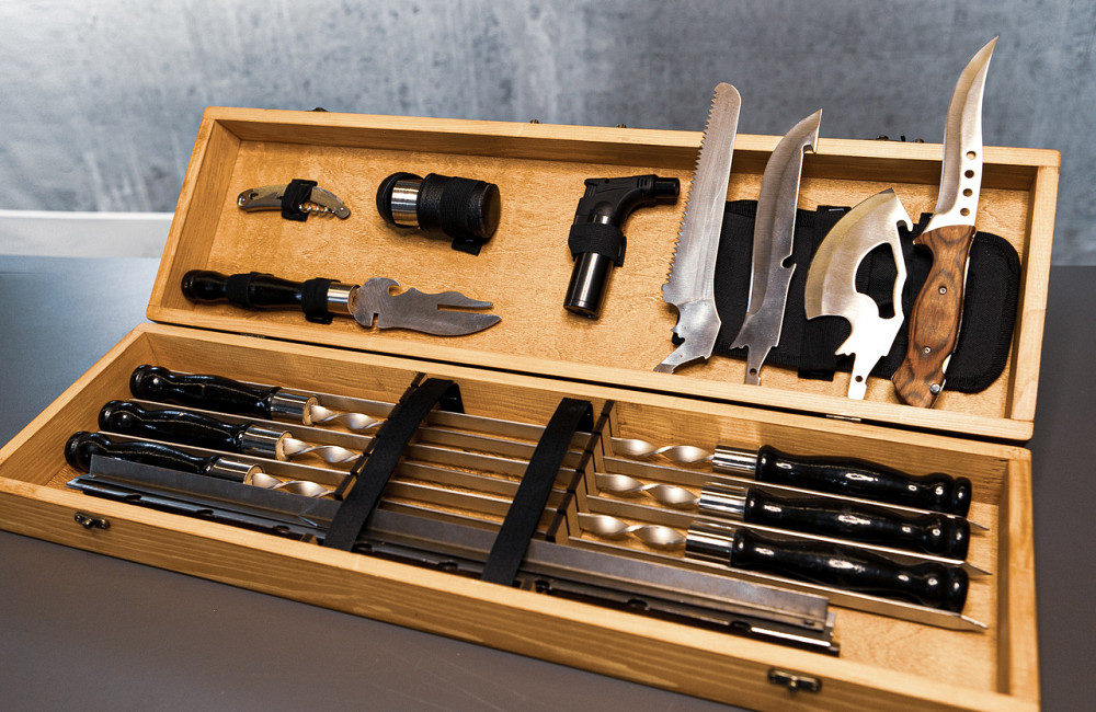 Шампури подарункові набір бокс для пікніка гриля та барбекю Оригінальні Віп подарунки на день народження татові, хлопцю, Тернопіль - фото 1