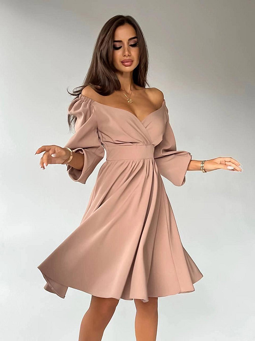 Женское романтическое вечернее мини платье Бежевый, 50/52 Одесса - изображение 1