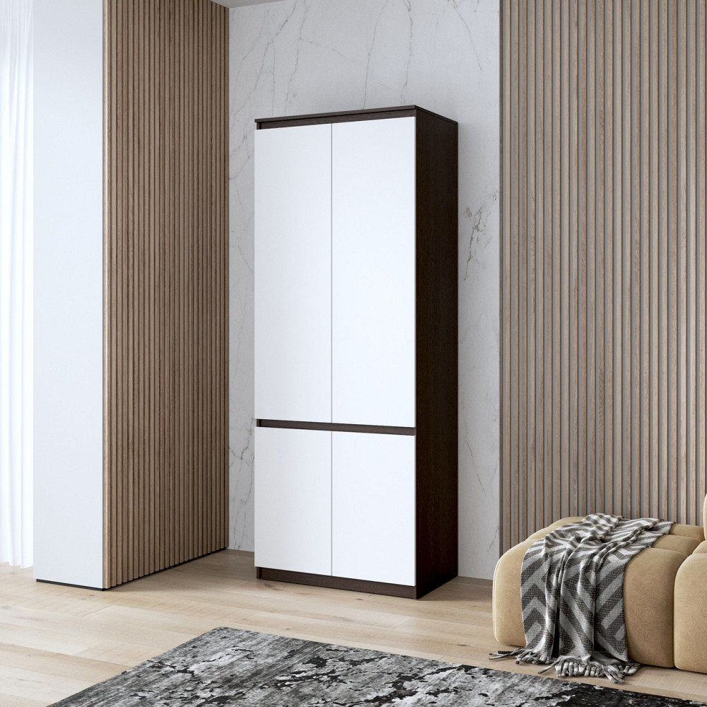 Шкаф для одежды VAYS, c полками, в спальню, современный, c фасадами без ручек R-24 Венге Темный-Белый фасад Львов - изображение 1