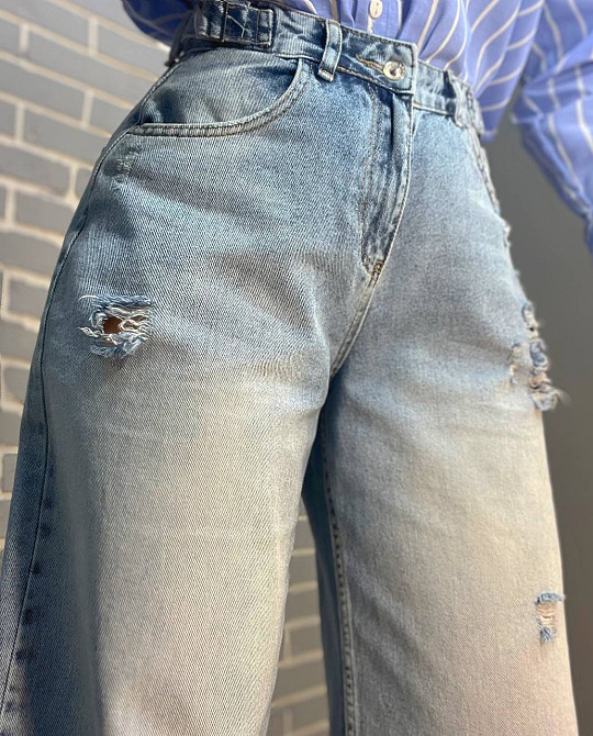 Джинсы женские I8 51851 SKATER затяжки-застежки на талии рваные широкие от бедра, голубой, 25, 25, 62 см, 90 см Киев - изображение 7