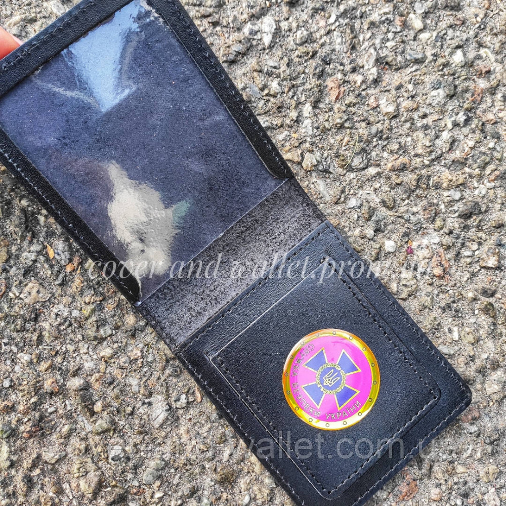 Обкладинка з якісної натуральної шкіри СБУ з кишенею (чорна) Київ - фото 1