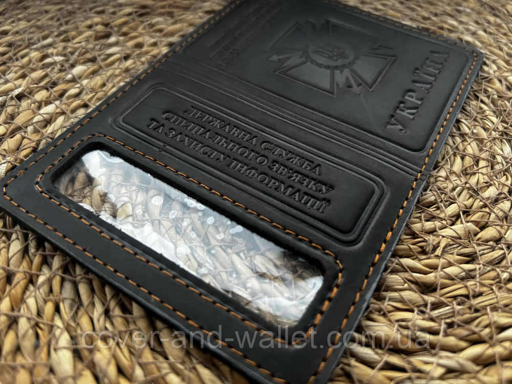 Обкладинка ДССЗЗІ (держспецзв'язок) з пластиковим шевроном із вінтажної шкіри Київ - фото 7