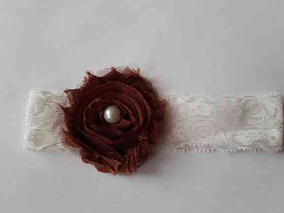 Мереживна дитяча пов'язка коричнева - окружність 36-44см, квітка 6см Київ
