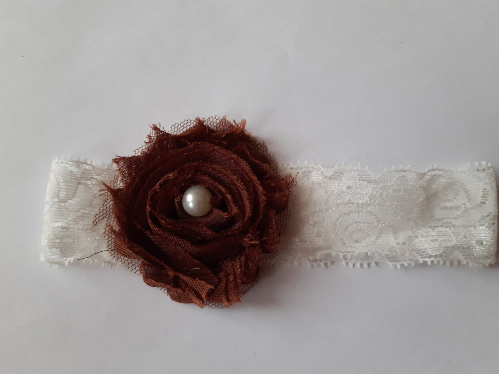 Мереживна дитяча пов'язка коричнева - окружність 36-44см, квітка 6см Київ - фото 1