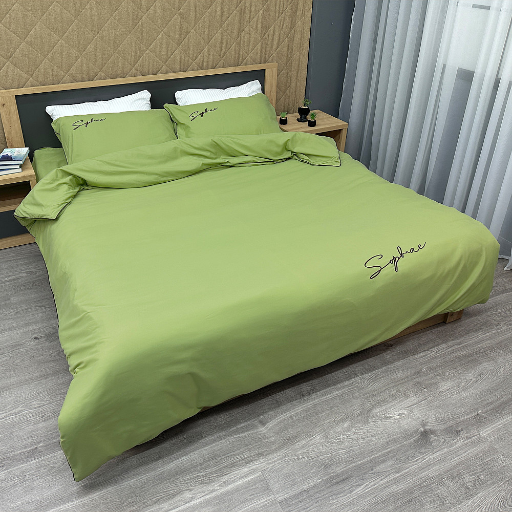 Комплект постільної білизни Сатин, Двоспальний 180х220 Оливковий (88-151) Київ - фото 2