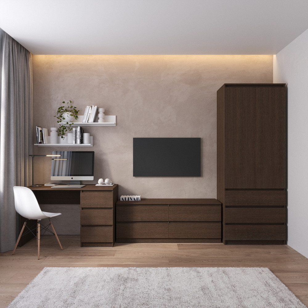 Комплект мебели в гостиную VAYS, шкаф R-9 тумба R-6 стол R-1 полки М-22 Венге Темный Львов - изображение 1