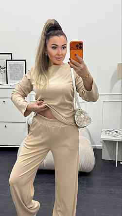 Жіночий базовий костюм-двійка: лонгслів і штани трикотажний рубчик Кремовий, 50/52 Одеса