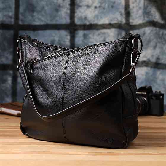 Жіноча сумка з двома ремінцями з натуральної шкіри Vintage 23053 Чорний Київ