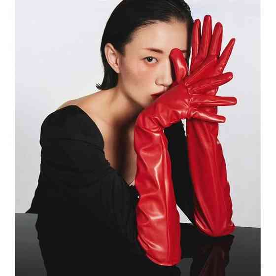 Високі рукавички жіночі із екошкіри червоний L Київ