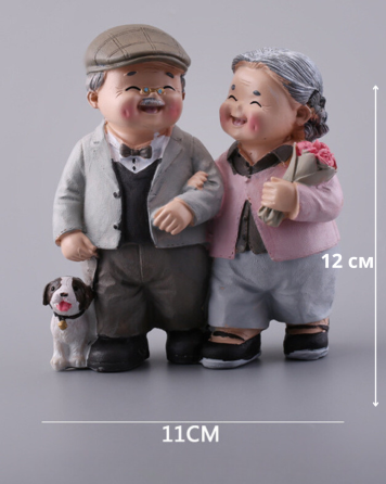 Фигурка Счастливая пара. Бабушка с Дедушкой и собачкой для дома и сада. Полистоун 12 см Одесса