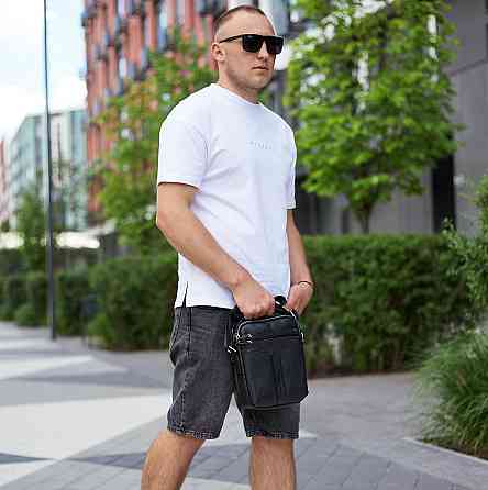 Чорна шкіряна чоловіча сумка-барсетка Tiding Bag Київ