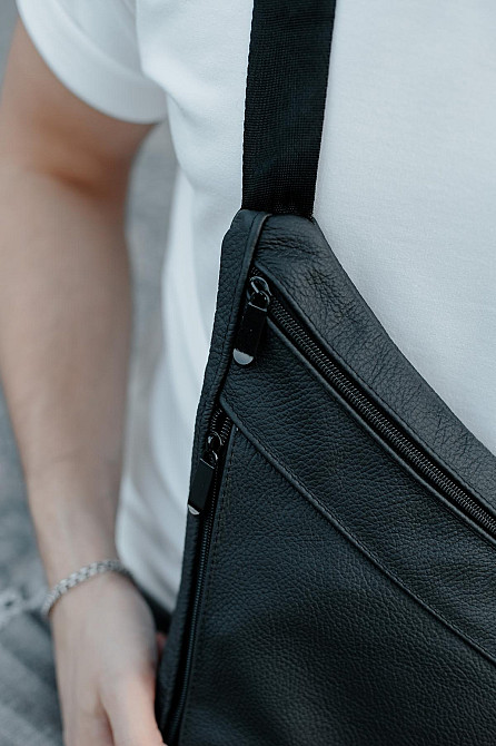 Сумка-слінг із натуральної шкіри, сумка через плече чоловіча SL024 (Чорна) Суми - фото 7