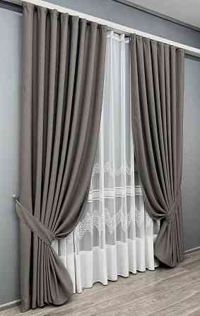 Комплект штор VR-Textil рогожка преміум TERRA LUXE 200х270 2шт і Тюль 500х270 1856ш-1704т Темно-сірий з білим 71-110/6 Київ