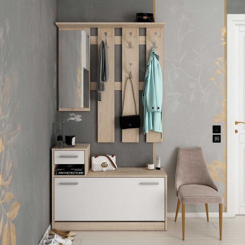 Прихожая с зеркалом Doros Alice 100х25х182,9 см Белый/Дуб cонома (DRS-011331) Днепр - изображение 5