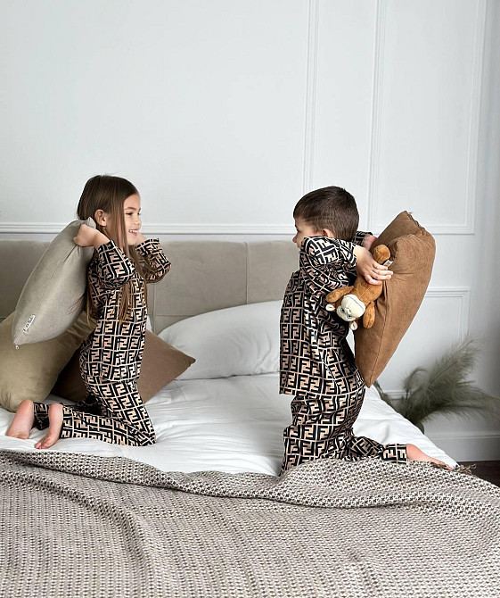 Детская пижамка из сатина Коричневый Фенди 154-158 Харьков - изображение 3