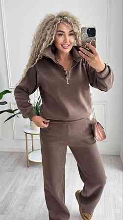 Жіночий стильний і теплий в'язаний костюм осінь-зима на трикотажній основі. Шоколад, 52/54 Одеса