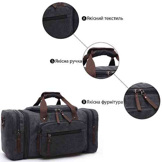 Дорожня сумка текстильна Vintage 20080 Чорна Київ