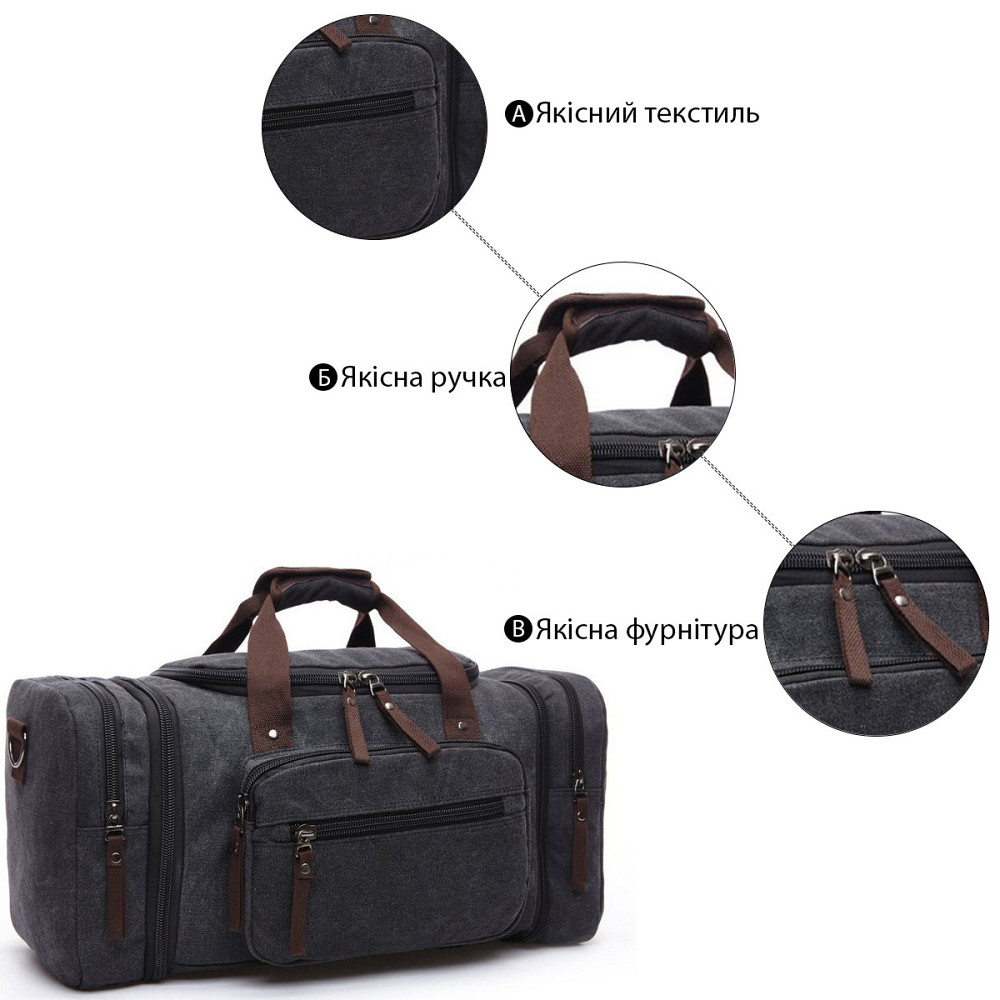 Дорожня сумка текстильна Vintage 20080 Чорна Київ - фото 5