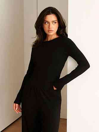 Женский базовый костюм двойка: лонгслив и штаны вискоза Черный, 48/50 Одесса