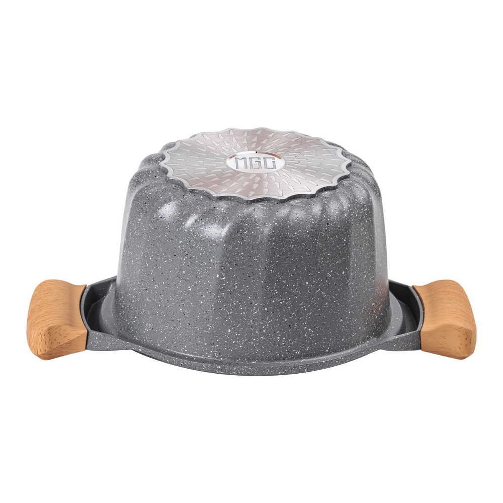 Алюминиевая кастрюля объемом 3 литра с крышкой Ø 20 см Мрамор с антипригарным покрытием MGC серый HP-4-432G Киев - изображение 2