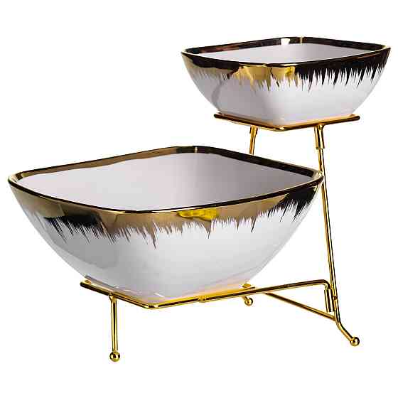 Фруктовниця на 2 яруси фуршетна стійка для закусок 31×23×25 (см) цукерниця Біла з золотом 2558-1 Київ