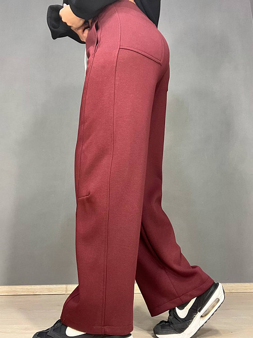 Штани жіночі A-N 25061 спортивні широкі Baggy з кишенями та шнурком трикотажні бордові, бордовий, XL Київ - фото 5