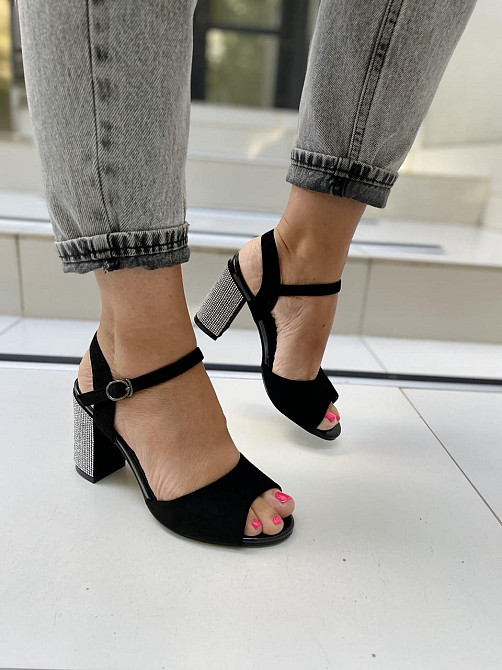 PLPS Босоніжки жіночі чорні PLPS 285-3 літні з екозамші на стійкому підборі/Молодяче взуття Коломыя - изображение 7