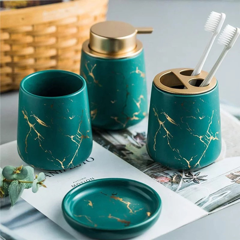 Керамический набор аксессуаров в ванную комнату из 4 предметов Bathlux, дизайнерский Зеленый Каменец-Подольский - изображение 1