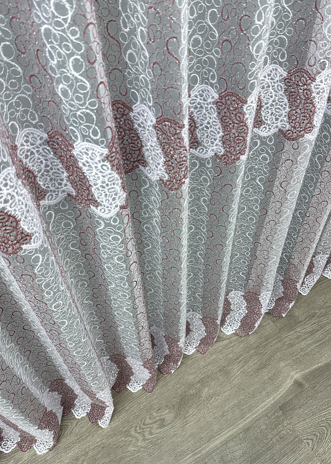 Тюль органза з вишивкою та люрексом колір бордовий з білим 1688т Київ - фото 7